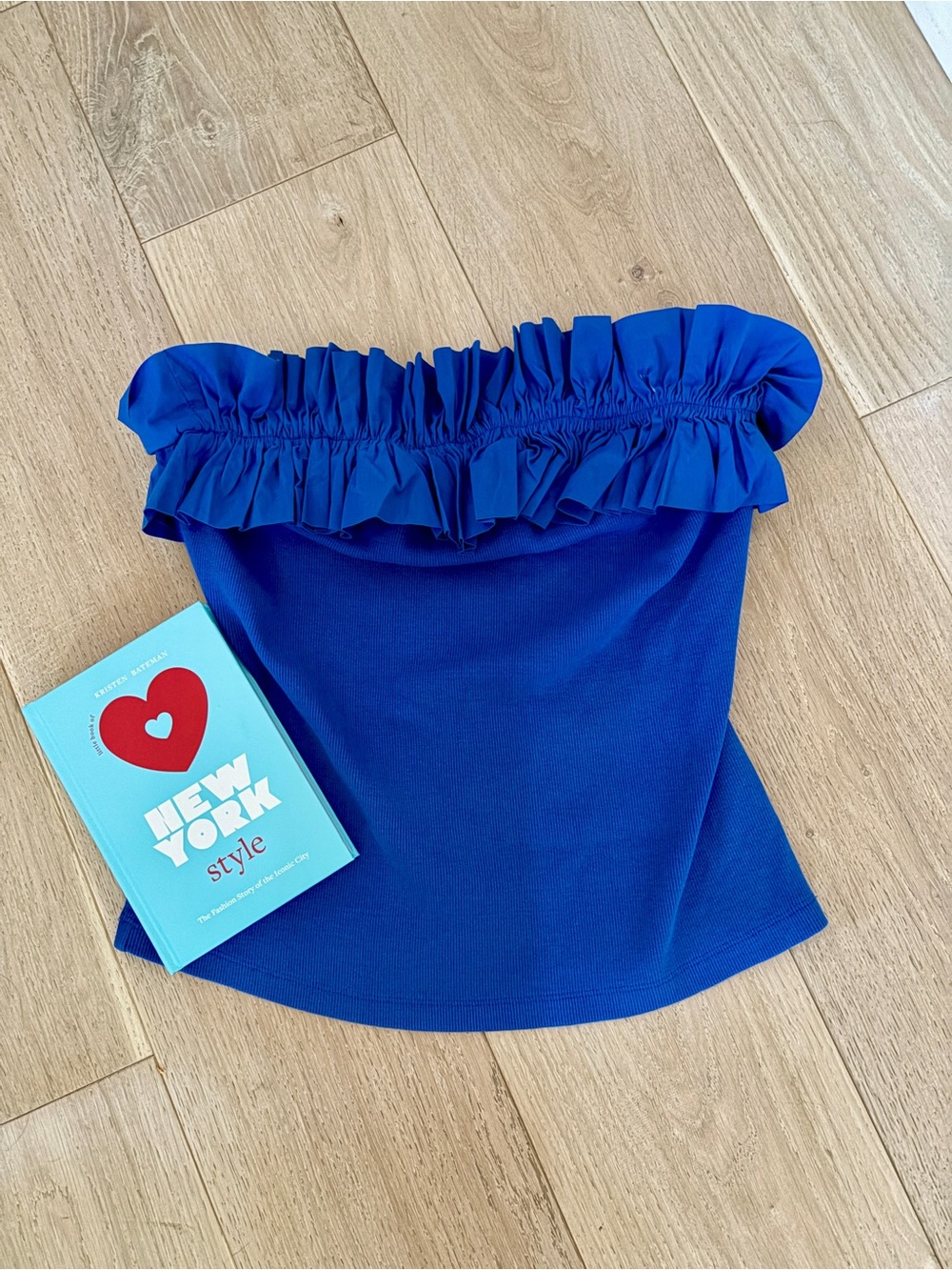 Anthropologie Maeve poplin Blue Ruffled Strapless Women’s Top Tube Top Ribbed